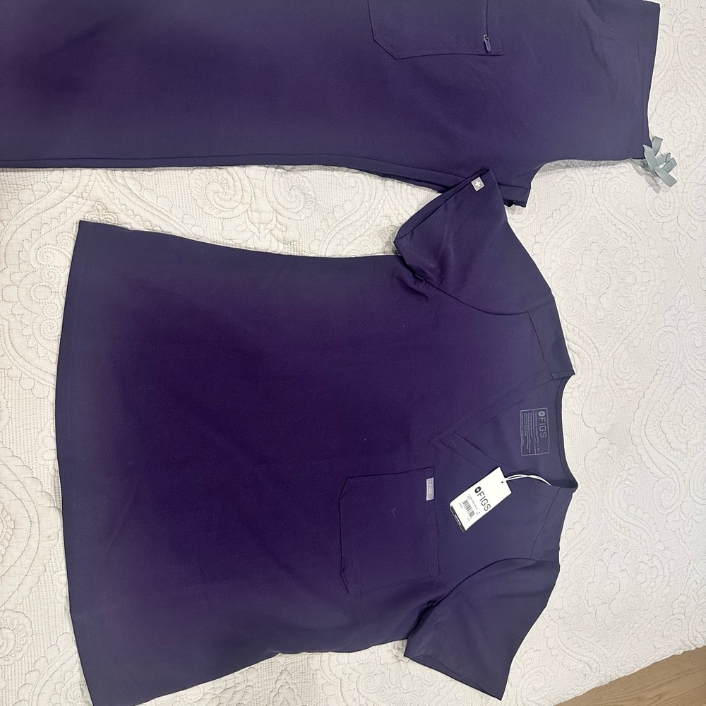 Figs Deep Purple Scrub Top and pants together